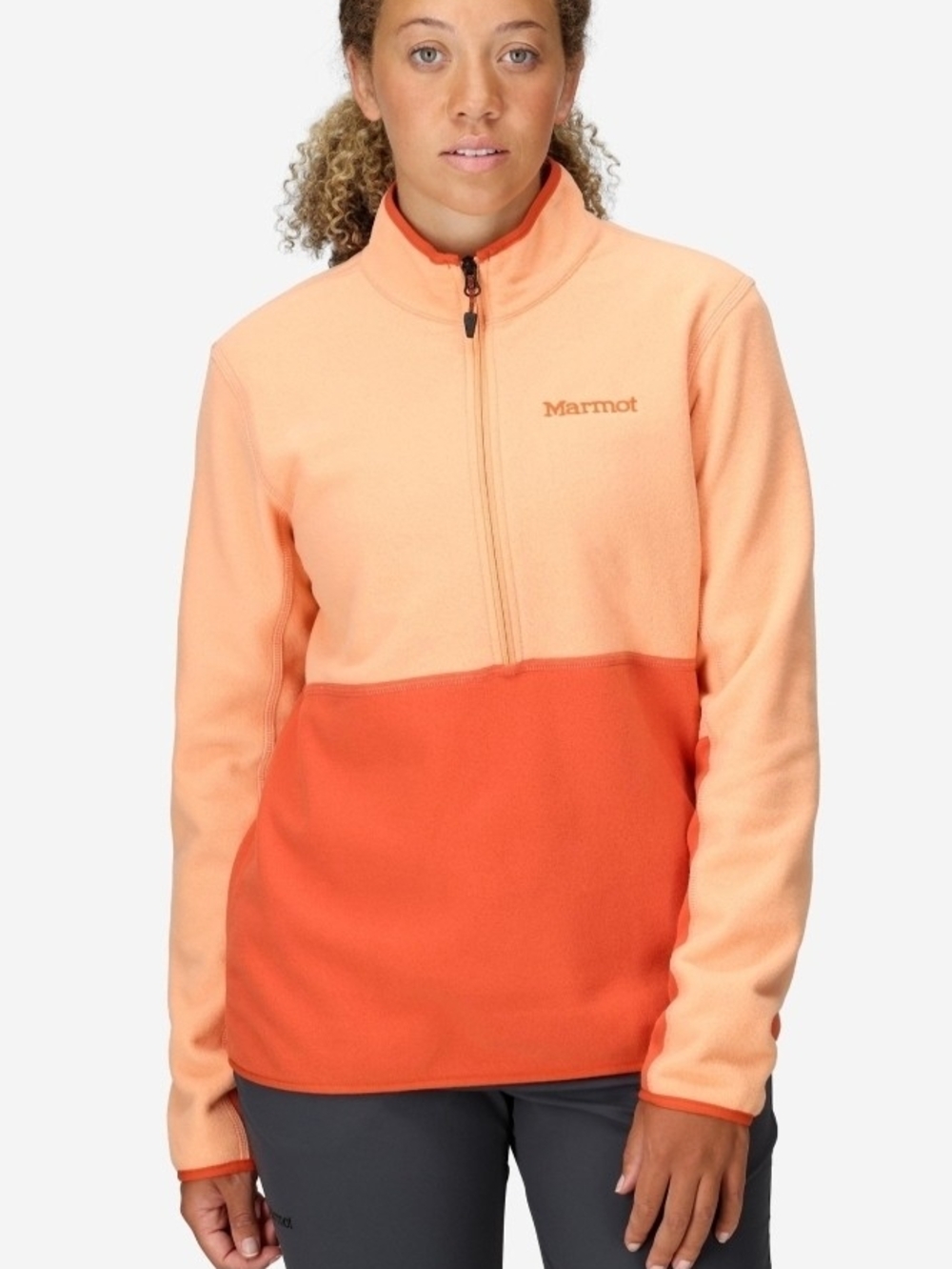 Marmot Two-Tone Peach and Bright Orange Half-Zip Fleece Pullover